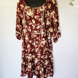 Kori Burgundy Floral Long Sleeve Dress